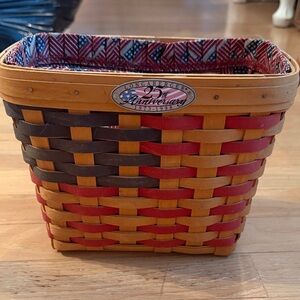 Longaberger Red Brown Tan Anniversary Woven Basket with Liner